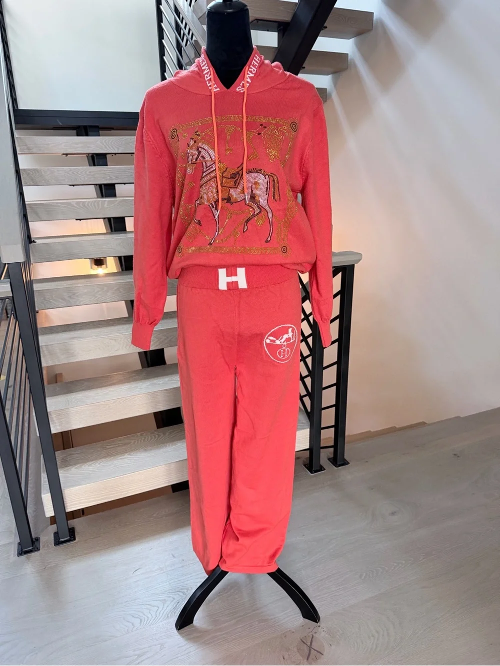 Orange Hoodie with Wide Leg Pants Set Tracksuit Lounge set size M